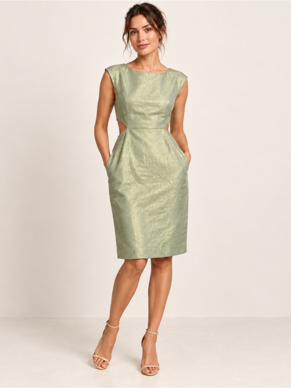 Maeve Anthropologie Shimmer Mentha Metallic Cutout Dress Size 4